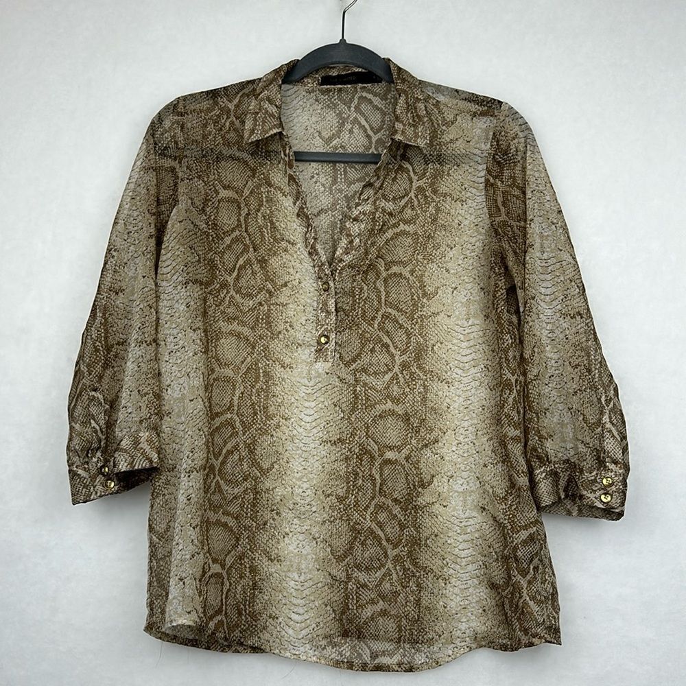 The Limited Beige Snakeskin Print Top Sz Small Sheer 3/4 Sleeves